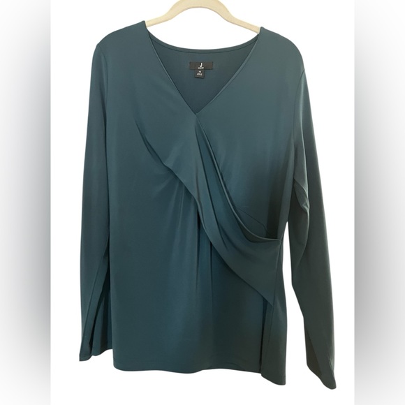 Jason Wu Draped Faux Wrap Top Teal Surplice Stretch Blouse M - Picture 2 of 5